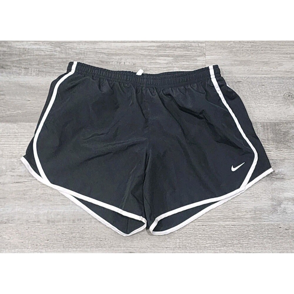 Nike Dri-FIT Women’s Black Running Shorts White Trim Logo Drawstring Sizes XL